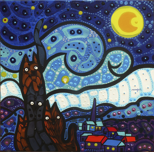 Cartoon: Cats Starry night (medium) by Munguia tagged van,gogh,vincent,famous,paintings,parodies,paint,cat,kitty