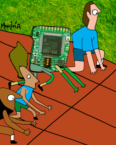 Cartoon: Circuit Racer (medium) by Munguia tagged circuit,race,racer,chip,tech,computer,fast