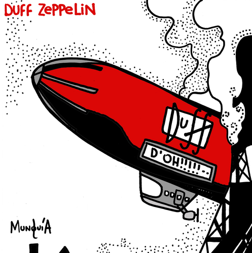 Cartoon: Duff Zeppelin (medium) by Munguia tagged hindenburg,disaster,led,zeppelin,duff,ballon,simpson,cover,album,parody,fake,beer,rock,disc
