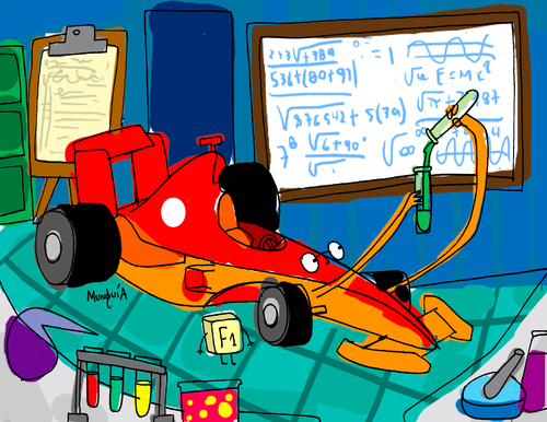 Cartoon: Formula 1 (medium) by Munguia tagged formula,laboratory,lab,car,race,cience