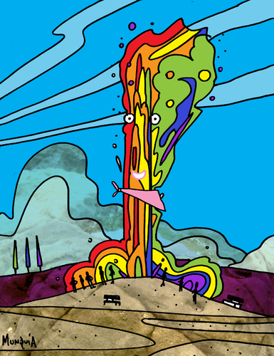 Cartoon: Gayser (medium) by Munguia tagged gay,geiser,geyser,old,faithful,yellowstone,rainbow,colors,eruption,water,national,park,nature