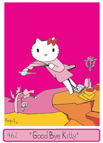 Cartoon: Good bye Kitty (medium) by Munguia tagged leonardo,alenza,munguia,kitty,hello,suicide,kill,pink,cat