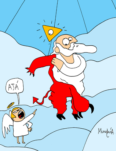 Cartoon: Gotcha! (medium) by Munguia tagged evil,god,calcamunguias,angel,heaven,devil,good