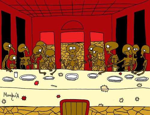 Cartoon: i cant remember my last supper (medium) by Munguia tagged hunger,hungry,africa,african,still,life,munguia,food,table,meal,davinci,leonardo,last,supper,ultima,cena,costa,rica,hambre