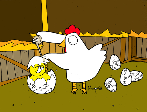 Cartoon: Let me grow up (medium) by Munguia tagged chicken,chick,farm,overprotective,shell,up,grow