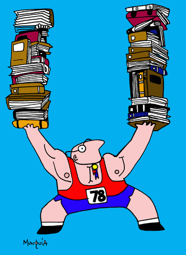 Cartoon: Levantado de texto (medium) by Munguia tagged pesado,peso,levantador,pesas,deporte,texto,libros,books