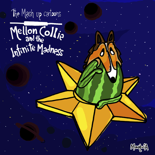 Cartoon: Mellon Collie (medium) by Munguia tagged mellon,collie,and,infinite,sadness,smashing,pumpkings,90s,dog,parody,cover,album,watermellon,sandia,music
