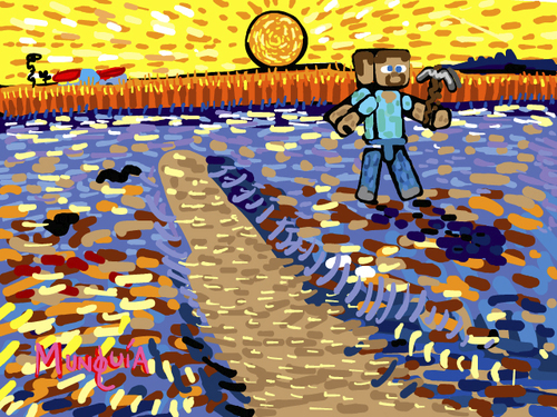 Cartoon: Minecraft sower (medium) by Munguia tagged the,sower,arles,van,gogh,millet,minecraft,video,game,parody,munguia