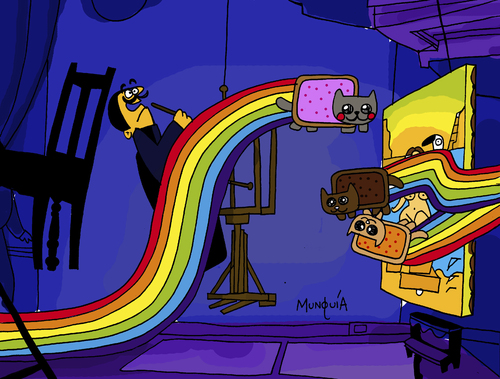 Cartoon: Nyan Atomicus (medium) by Munguia tagged dali,atomicus,salvador,cats,nyan,cat,parody,munguia