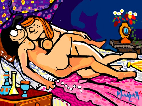 Cartoon: Peppermind Patty and Marcie (medium) by Munguia tagged courbet,sleepers,peanuts,pecas,patty,marcia,charles,shultz,lesbo,lesbian,gay,couple,girl,naked,famous,paintings,parodies