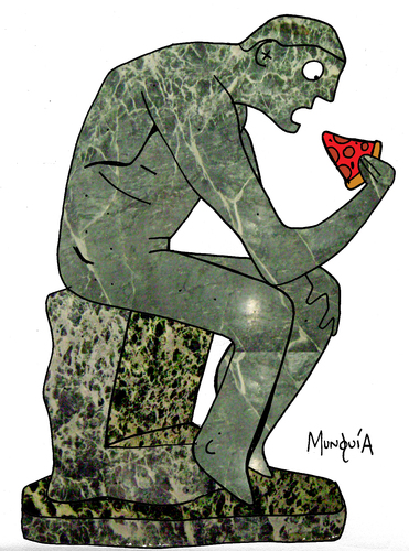 Cartoon: I eat therefore I think (medium) by Munguia tagged humor,humour,rica,costa,munguia,slice,pizza,parodies,parody,rodin,pensador,el,thinker,the,escultura,sculpture,pizzapitch