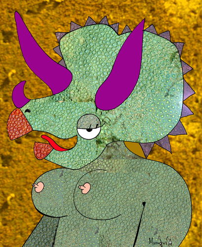 Cartoon: TriceraTOPLESS (medium) by Munguia tagged toppless,triceratops,bubs,bubis,breast,tetas,pechos,busto,dinosaur,woman,mamas
