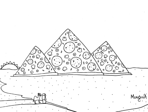 Cartoon: pizza pyramids (medium) by Munguia tagged pizzapitch,pizza,pyramids,egypt,camel,desert,food