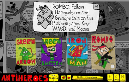Cartoon: Rombo Comic from Antiheroes3 (medium) by Munguia tagged rambo,marvel,dc,comic,hero,parody,parodies,computer,videogames,arrow,man,iron,lantern,green,rombo,superhero