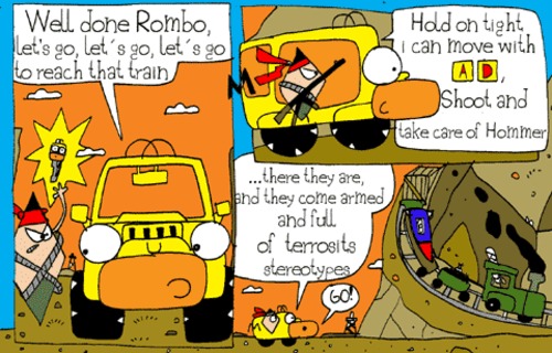 Cartoon: Rombo Comic from Antiheroes3 (medium) by Munguia tagged rambo,marvel,dc,comic,hero,parody,parodies,computer,videogames,arrow,man,iron,lantern,green,rombo,superhero