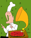 Cartoon: PhonoPizzaGraph (small) by Munguia tagged pizzapitch,chef,pizza,phonograph,music,disc,munguia,costa,rica,humour,humor