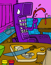 Cartoon: telephone cut (small) by Munguia tagged telephone,phone,cut,line,kitchen,accident,blood,onion,knife