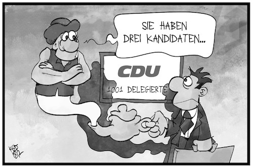 Cartoon: 1001 CDU-Delegierte (medium) by Kostas Koufogiorgos tagged karikatur,koufogiorgos,illustration,cartoon,cdu,1001,delegierte,märchen,wunsch,aladin,dschinn,wunderlampe,partei,wahl,karikatur,koufogiorgos,illustration,cartoon,cdu,1001,delegierte,märchen,wunsch,aladin,dschinn,wunderlampe,partei,wahl