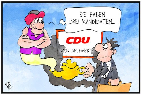 Cartoon: 1001 CDU-Delegierte (medium) by Kostas Koufogiorgos tagged karikatur,koufogiorgos,illustration,cartoon,cdu,1001,delegierte,märchen,wunsch,aladin,dschinn,wunderlampe,partei,wahl,karikatur,koufogiorgos,illustration,cartoon,cdu,1001,delegierte,märchen,wunsch,aladin,dschinn,wunderlampe,partei,wahl