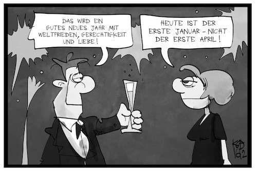 Cartoon: 1. Januar oder 1. April (medium) by Kostas Koufogiorgos tagged karikatur,koufogiorgos,illustration,cartoon,neujahr,silvester,januar,april,aprilscherz,feier,weltfrieden,gerechtigkeit,liebe,vorsatz,karikatur,koufogiorgos,illustration,cartoon,neujahr,silvester,januar,april,aprilscherz,feier,weltfrieden,gerechtigkeit,liebe,vorsatz