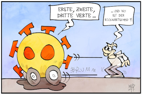 Cartoon: 4. Welle (medium) by Kostas Koufogiorgos tagged karikatur,koufogiorgos,illustration,cartoon,welle,rückwärtstsgang,karikatur,koufogiorgos,illustration,cartoon,welle,rückwärtstsgang