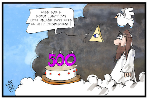 Cartoon: 500 Jahre Reformation (medium) by Kostas Koufogiorgos tagged karikatur,koufogiorgos,cartoon,illustration,500,jubilaeum,reformation,luther,religion,protestanten,gott,jesus,himmel,heiliger,geist,dreifaltigkeit,karikatur,koufogiorgos,cartoon,illustration,500,jubilaeum,reformation,luther,religion,protestanten,gott,jesus,himmel,heiliger,geist,dreifaltigkeit