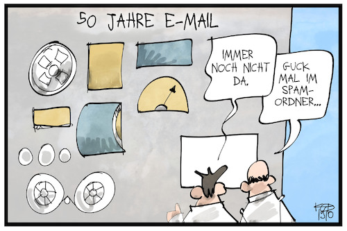 Cartoon: 50 Jahre Internet (medium) by Kostas Koufogiorgos tagged karikatur,koufogiorgos,illustration,cartoon,internet,technik,technologie,netz,www,email,nachricht,spam,rechner,karikatur,koufogiorgos,illustration,cartoon,internet,technik,technologie,netz,www,email,nachricht,spam,rechner