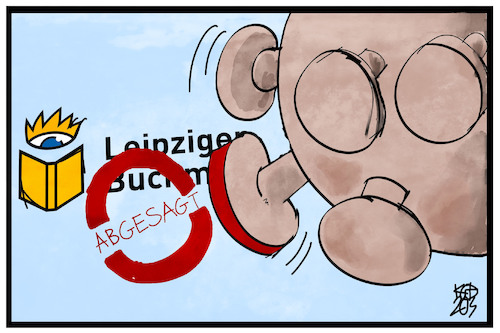 Cartoon: Absage der Leipziger Buchmesse (medium) by Kostas Koufogiorgos tagged karikatur,koufogiorgos,illustration,cartoon,leipzig,leipziger,buchmesse,corona,virus,krankheit,epidemie,pandemie,absage,grossveranstaltung,stempel,kultur,messe,lesen,karikatur,koufogiorgos,illustration,cartoon,leipzig,leipziger,buchmesse,corona,virus,krankheit,epidemie,pandemie,absage,grossveranstaltung,stempel,kultur,messe,lesen