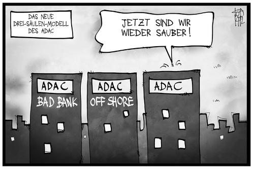 Cartoon: ADAC (medium) by Kostas Koufogiorgos tagged karikatur,koufogiorgos,illustration,cartoon,adac,automobil,club,säule,modell,bad,bank,off,shore,reform,verein,karikatur,koufogiorgos,illustration,cartoon,adac,automobil,club,säule,modell,bad,bank,off,shore,reform,verein