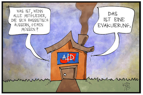 Cartoon: AfD-Schwund (medium) by Kostas Koufogiorgos tagged karikatur,koufogiorgos,illustration,cartoon,afd,poggenburg,rassisten,partei,rechtsextremismus,evakuierung,haus,karikatur,koufogiorgos,illustration,cartoon,afd,poggenburg,rassisten,partei,rechtsextremismus,evakuierung,haus