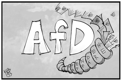 Cartoon: AfD-Spendenaffäre (medium) by Kostas Koufogiorgos tagged karikatur,koufogiorgos,illustration,cartoon,afd,spendenaffäre,geld,füllhorn,partei,korruption,wahlkampf,hilfe,karikatur,koufogiorgos,illustration,cartoon,afd,spendenaffäre,geld,füllhorn,partei,korruption,wahlkampf,hilfe