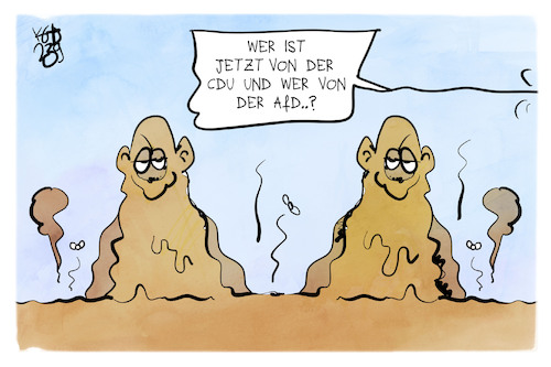 Cartoon: AfD und CDU (medium) by Kostas Koufogiorgos tagged karikatur,koufogiorgos,afd,cdu,schlamm,braun,karikatur,koufogiorgos,afd,cdu,schlamm,braun
