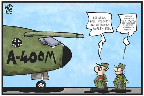 Cartoon: Airbus (medium) by Kostas Koufogiorgos tagged karikatur,koufogiorgos,illustration,cartoon,airbus,flugzeug,betrug,korruption,bundeswehr,cargo,a400m,lüge,fliegen,flugzeugbauer,soldat,rüstungsmängel,armee,militär,karikatur,koufogiorgos,illustration,cartoon,airbus,flugzeug,betrug,korruption,bundeswehr,cargo,a400m,lüge,fliegen,flugzeugbauer,soldat,rüstungsmängel,armee,militär