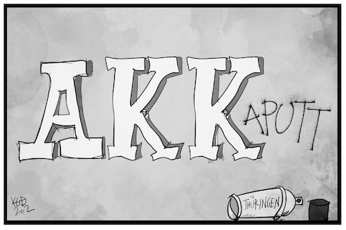 Cartoon: AKKaputt (medium) by Kostas Koufogiorgos tagged karikatur,koufogiorgos,illustration,cartoon,akk,kramp,karrenbauer,cdu,partei,rücktritt,kaputt,vorsitz,karikatur,koufogiorgos,illustration,cartoon,akk,kramp,karrenbauer,cdu,partei,rücktritt,kaputt,vorsitz