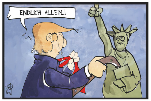 Cartoon: Allein mit Miss Liberty (medium) by Kostas Koufogiorgos tagged karikatur,koufogiorgos,illustration,cartoon,usa,donald,trump,miss,liberty,freiheitsstatue,belästigung,sexuell,sexismus,präsident,karikatur,koufogiorgos,illustration,cartoon,usa,donald,trump,miss,liberty,freiheitsstatue,belästigung,sexuell,sexismus,präsident