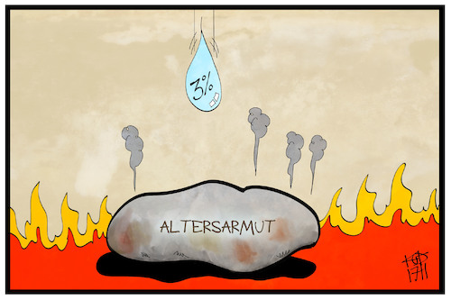 Cartoon: Altersarmut (medium) by Kostas Koufogiorgos tagged karikatur,koufogiorgos,illustration,cartoon,rente,rentenerhöhung,altersarmut,tropfen,stein,sprichwort,soziales,geld,karikatur,koufogiorgos,illustration,cartoon,rente,rentenerhöhung,altersarmut,tropfen,stein,sprichwort,soziales,geld