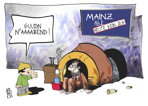 Cartoon: Am Mainzer Hbf. (medium) by Kostas Koufogiorgos tagged mainz,bahn,db,mainzelmännchen,passagier,karikatur,koufogiorgos,mainz,bahn,db,mainzelmännchen,passagier,karikatur,koufogiorgos