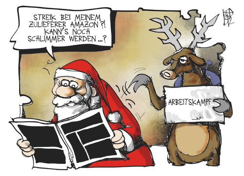 Cartoon: Amazon-Streik (medium) by Kostas Koufogiorgos tagged koufogiorgos,karikatur,weihnachten,weihnachtsgeschenk,wirtschaft,versandhandel,arbeitskampf,rentier,weihnachtsmann,streik,warnstreik,amazon,amazon,warnstreik,streik,weihnachtsmann,rentier,arbeitskampf,versandhandel,wirtschaft,weihnachtsgeschenk,weihnachten,karikatur,koufogiorgos