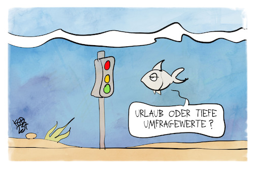 Cartoon: Ampel-Umfragewerte (medium) by Kostas Koufogiorgos tagged karikatur,koufogiorgos,ampel,wasser,urlaub,meer,fisch,umfrage,tief,demokratie,karikatur,koufogiorgos,ampel,wasser,urlaub,meer,fisch,umfrage,tief,demokratie