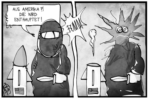 Cartoon: Angriff auf die IS-Miliz (medium) by Kostas Koufogiorgos tagged karikatur,koufogiorgos,illustration,cartoon,is,miliz,terrorist,enthauptung,explosion,rakete,bombe,usa,syrien,krieg,islamismus,politik,karikatur,koufogiorgos,illustration,cartoon,is,miliz,terrorist,enthauptung,explosion,rakete,bombe,usa,syrien,krieg,islamismus,politik