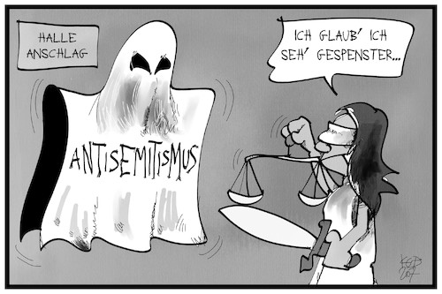 Cartoon: Antisemitismus (medium) by Kostas Koufogiorgos tagged karikatur,koufogiorgos,illustration,cartoon,antisemitismus,geist,gespenst,justitia,blind,sehen,prozess,halle,gericht,karikatur,koufogiorgos,illustration,cartoon,antisemitismus,geist,gespenst,justitia,blind,sehen,prozess,halle,gericht