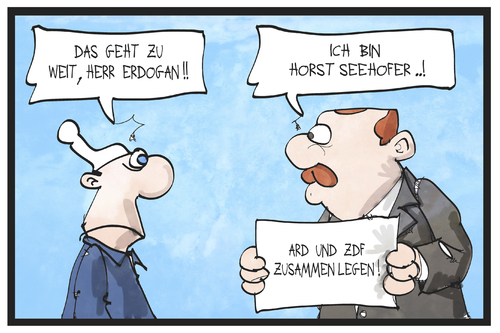 Cartoon: ARD und ZDF (medium) by Kostas Koufogiorgos tagged karikatur,koufogiorgos,illustration,cartoon,ard,zdf,offentlich,rechtlich,fernsehen,rundfunk,medien,anstalt,journalismus,erdogan,seehofer,fusion,meinungsfreiheit,vielfalt,csu,demokratie,michel,karikatur,koufogiorgos,illustration,cartoon,ard,zdf,offentlich,rechtlich,fernsehen,rundfunk,medien,anstalt,journalismus,erdogan,seehofer,fusion,meinungsfreiheit,vielfalt,csu,demokratie,michel