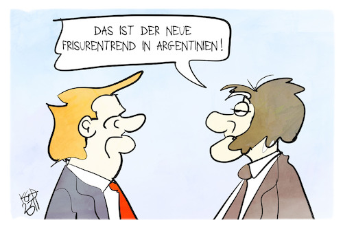 Cartoon: Argentinien (medium) by Kostas Koufogiorgos tagged karikatur,koufogiorgos,milei,argentinien,trump,frisur,populismus,karikatur,koufogiorgos,milei,argentinien,trump,frisur,populismus