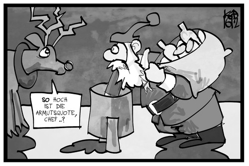 Cartoon: Armutsquote (medium) by Kostas Koufogiorgos tagged karikatur,koufogiorgos,illustration,cartoon,armut,weihnachtsmann,rentier,rudolph,flaschen,sammeln,geld,soziales,pfandflaschen,karikatur,koufogiorgos,illustration,cartoon,armut,weihnachtsmann,rentier,rudolph,flaschen,sammeln,geld,soziales,pfandflaschen