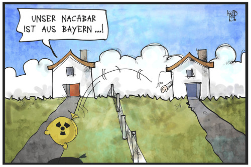 Cartoon: Atommüll (medium) by Kostas Koufogiorgos tagged karikatur,koufogiorgos,illustration,cartoon,bayern,nachbar,grundstück,garten,atommüll,nuklear,radioaktivität,umwelt,energie,energiewende,karikatur,koufogiorgos,illustration,cartoon,bayern,nachbar,grundstück,garten,atommüll,nuklear,radioaktivität,umwelt,energie,energiewende