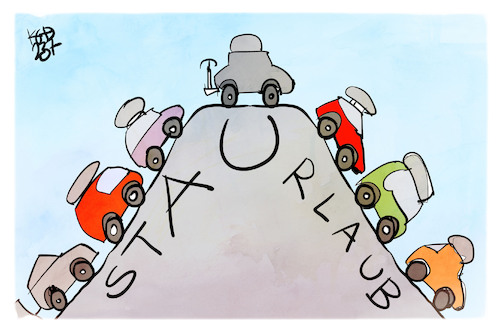 Cartoon: Auf in den StaUrlaub (medium) by Kostas Koufogiorgos tagged karikatur,koufogiorgos,urlaub,stau,auto,verkehr,ferien,reise,karikatur,koufogiorgos,urlaub,stau,auto,verkehr,ferien,reise
