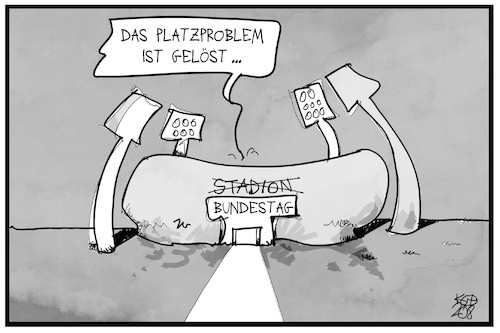 Cartoon: Aufgeblähter Bundestag (medium) by Kostas Koufogiorgos tagged karikatur,koufogiorgos,illustration,cartoon,bundestag,stadion,fussball,arena,platz,wahlrecht,reform,abgeordnete,demokratie,mandat,sitze,karikatur,koufogiorgos,illustration,cartoon,bundestag,stadion,fussball,arena,platz,wahlrecht,reform,abgeordnete,demokratie,mandat,sitze