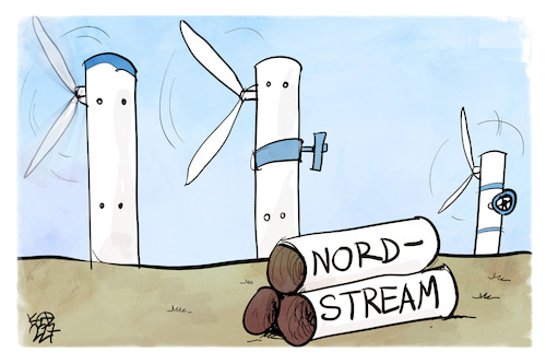 Cartoon: Ausbau der Windenergie (medium) by Kostas Koufogiorgos tagged karikatur,koufogiorgos,energie,nordstream,windrad,karikatur,koufogiorgos,energie,nordstream,windrad