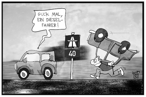 Cartoon: Autobahn-Dieselfahrverbot (medium) by Kostas Koufogiorgos tagged karikatur,koufogiorgos,illustration,cartoon,autobahn,diesel,fahrverbot,a40,ruhrgebiet,nrw,mobilität,auto,luftverschmutzung,feinstaub,umwelt,karikatur,koufogiorgos,illustration,cartoon,autobahn,diesel,fahrverbot,a40,ruhrgebiet,nrw,mobilität,auto,luftverschmutzung,feinstaub,umwelt