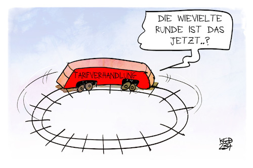 Cartoon: Bahn-Tarifverhandlung (medium) by Kostas Koufogiorgos tagged karikatur,koufogiorgos,bahn,tarifverhandlung,zug,gleis,runde,tarifrunde,evg,streik,karikatur,koufogiorgos,bahn,tarifverhandlung,zug,gleis,runde,tarifrunde,evg,streik